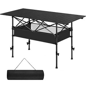 キャンプ テーブル アウトドア 折りたたみ テーブル 高さ調節可能 高さ52~82cm【 サイズ:120x55cm 、、ブラック】自動運転ツアー ピクニック 高耐久 組立簡単 軽量 持ち運び便利 防災 アウトド