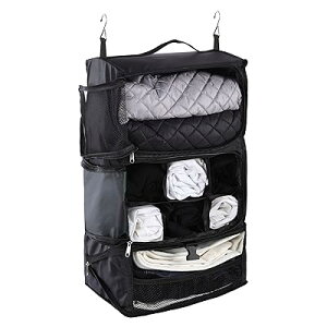 収納ボックス 吊り下げ インナーバッグ 衣類 つりさげ 収納 ラック 旅行 出張 持ち運べるクローゼット 省スペース 大容量 3段 衣装ケース オーガナイザー (Black, XL)