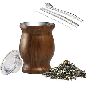 マテ茶カップ ステンレス製 マテ茶 マテゴードセット ストロー洗浄ブラシ付き お手入れ簡単 部屋 オフィス プレゼント(木目)