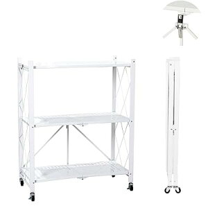 キッチンラック【折りたたみ式&組み立て不要】スチールラック 棚 メタルラック 幅70 オープンラック 収納ラック 幅71.5X奥行き39.5X高さ87CM キャスター付き 油汚れを防ぎ 移動自由 大容量 耐荷