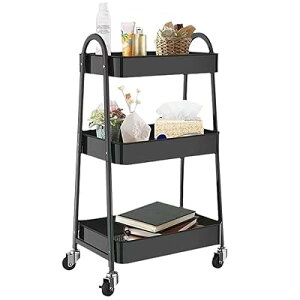 キッチンワゴン スチール製ボデイ 3段タイプ 耐荷重45KG 幅45cm×奥行29cm×高さ75.5cm シンプルさ 収納ワゴン スチール製ボデイ キャスター付き スムース移動 小物収納 組立商品 (黒色, A形 3段)