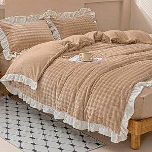 「 」布団カバーセット 4点セット セミダブル 冬用 ミルクファー調 ふわとろ あったか フランネル フリル マイクロファイバー 厚手 もこもこ ボックスシーツ 掛け布団カバー 封筒式枕カバー