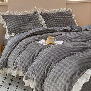 「 」布団カバーセット 4点セット ダブル 冬用 ミルクファー調 ふわとろ あったか フランネル フリル マイクロファイバー 厚手 もこもこ ボックスシーツ 掛け布団カバー 封筒式枕カバー 静