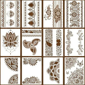 マンダラ 曼荼羅 絵画テンプレート ヴィンテージレース 12枚セット 心理療法 製図用 テンプレート DIYスクラップ ステンシルシート 教育用 絵画 透彫 ホワイト (ホワイト A)