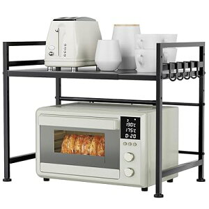 レンジ上ラック トースターラック キッチン収納 伸縮式 幅(40-60cm)棚板高さ調節可 電子レンジ 台 耐荷重50kg フック5つ付き お洒落 収納ラック