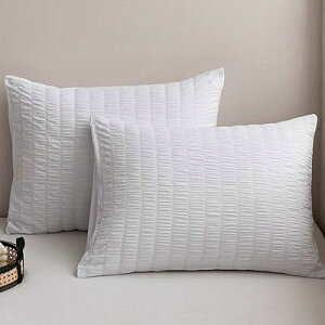 枕カバー 2枚セット ピローケース 43x63 シアサッカー生地 封筒式 まくらかばー 優しい肌触り柔らかい 洗い替え 速乾タイプ ピーチスキン加工 四季通用 ホワイト