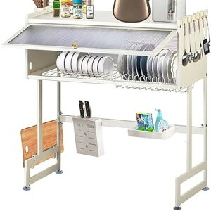 水切りラック シンク上 炭素鋼製 防塵 多機能 シンクうえ水切りラック 滑り止め 省スペース キッチン水切りラック 台所 水切りラック シンク上水切りラック キッチンドレイナー (ホワイト-