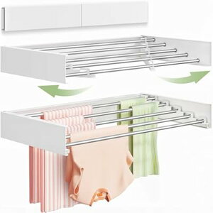 壁掛け式物干しラック 折りたたみ式 洗濯物干し 室内・屋外対応 省スペース 物干し竿 5本付き 80cm