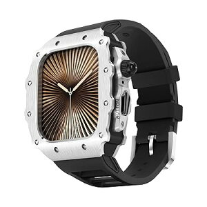�A�b�v���E�H�b�` 46mm �o���h�p ���^�� �P�[�X�AiWatch S10 46mm�p�������^���J�o�[�A���ϋv�ϏՌ��� Apple Watch 10 46mm���ی�P�[�X�X�g���b�v�i46mm�A�V���o�[�j