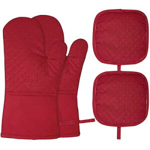 オーブンミトン 耐熱ミトン 300℃耐熱 やけど防止 鍋つかみ 柔軟な綿製+表面シリコーンメッシュ 滑り止め 汚れが目立たず 電子レンジ料理 ケーキを焼く 鍋料理 バーベキュー オーブングロー