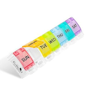 「Flipo S(フリポS)」ピルケース 1週間 1日1回 ワンタッチ コンパクト 小さめ 薬ケース 薬入れ クスリケース ぴるけーす くすり整理 コンパクト (虹色/英語表記)