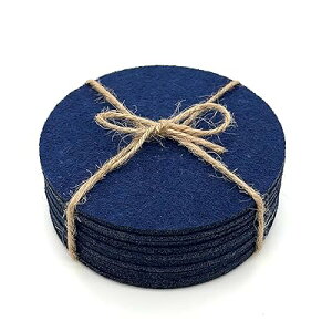 吸水 コースター おしゃれ 替換用毛氈?10個 速乾耐熱 滑らない 丸型 9.5cm 紺色 (紺色 フェルト 10個)