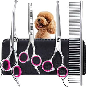 トリミング ハサミ 犬用グルーミングはさみキット プロフェッショナルな トリミングシザー 安全な丸い先端部 ステンレス製 すきバサミ/ストレートバサミ/カーブバサミ/長い・短い毛用のく