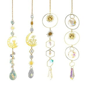 サンキャッチャー カラークリスタル 4つセット 猫 キノコ 太陽 ペンダント 水晶 風水物 ウィンドウ吊り飾り ぶら下げペンダント ホーム パーティー 飾り 窓 屋内用 屋外用 装飾用ウィンドチ