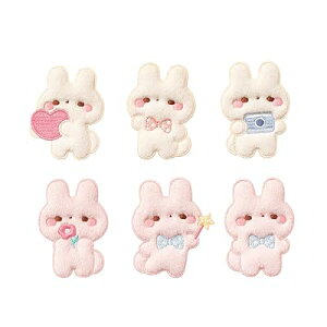 アイロン ワッペン 動物 アルファベット ベルクロ アップリケ おしゃれ 刺繍 入園 (ウサギ 6点?セット)