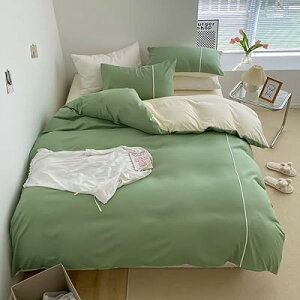 布団カバー 3点セット シングル 掛け布団カバー ボックスシーツ 枕カバー 洋式・和式兼用 2方向ジッパー 100%マイクロファイバー ピーチスキン加工 洗い替え速乾タイプ (グリーン・クリー