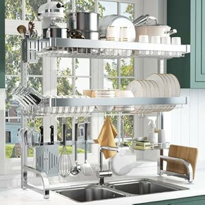 水切りラック シンク上 ステンレス キッチン 流し台 収納 食器乾燥 ミズキリ シンクジョウ 食器らっく 収納棚 強化型 高い安定性 自動排水 組立簡単 大容量 省スペース シルバー【3段式】