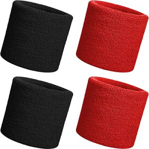 リストバンド 4個セット 8×8cm 汗拭き 汗対策 スポーツ・洗顔用 吸水 通気 伸縮 肌触り良し 手首サポーター 手首保護 テニス バドミントン ランニング 男女兼用 子供から大人まで使える (ブラ