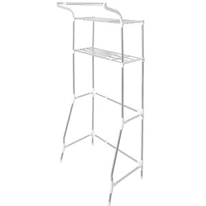 ランドリーラック 洗濯機ラック 収納棚 棚2段 横幅伸縮可能 ハンガーバー付き ステンレス製 幅62~103*奥行50*高さ173cm 省スペース 洗面所 脱衣所 幅98cmまでの洗濯機対応 (ホワイト, 棚2段 強化バ