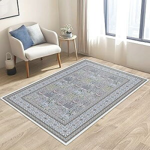 絨毯 130×200cm 長方形 北欧 ヴィンテージチェック柄 ライトブルー 洗えるラグ 丸洗いOK 手洗い可能 防音 短毛 ふわふわ 滑り止め付き 薄手 軽量 オールシーズン快適 家庭用 リビング 寝室用 お