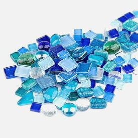 500gガラスモザイクタイル、工芸品バルク用の不規則なクリスタルモザイクタイル、小さな飛び石キット、手作りDIYアートクラフトと家の装飾用の透明なステンドグラスシート-Blue