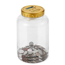 貯金箱 500円玉 コインカウンター デジタル貯金箱 カウントバンク 100万円貯金箱 デジタル貯金箱 札 小銭 自動計算貯金箱 百円玉貯金箱 大容量 透明ボデイー(ゴールド)