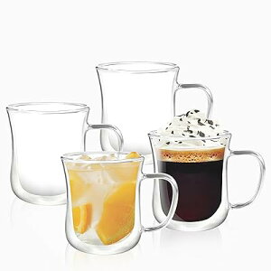 ダブルウォール グラス 340ml 4個セット 耐熱 コーヒーグラス 二重構造 コップ 保温 保冷 透明 断熱 結露しないコップ ティーカップ シンプル 家用 マグカップ おしゃれ プレゼント 食器 お茶