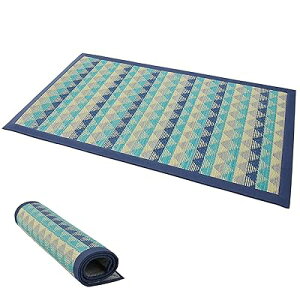 い草 玄関マット ござ マット ラグ 70x120cm 厚手 ウレタン入り ふっくら 滑り止め付き 裏張り 和風 モダン おしゃれ 室内 長方形 紋織り ブルー 消臭 抗カビ