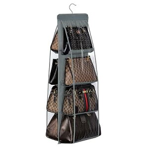 吊り下げ収納 バッグ収納ラック 4段式 カバン収納ラック 8個収納可能 両面収納 省スペース 防湿防カビ 壁掛け クローゼット収納 不織布 水洗い可能 玄関 キッチン 浴室などに適用 (8個収納)