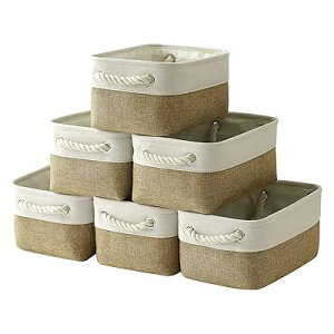 かご 収納ボックス カゴ 引き出し収納 30cm×20cm×13cm 6個セット 下着 おもちゃ 雑貨 小物入れ収納ケース おしゃれ 綿麻製 インテリア 折り畳む式 高耐久性 取っ手付き ホワイトカーキ