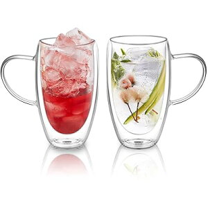 ダブルウォールグラス 450ml 2個セット 保冷 保温 耐熱 二重 グラス ダブルウォール コップ 結露しないグラス 二重グラス アイスコーヒー グラス マグカップ ガラス 二重構造 二重ガラスコッ