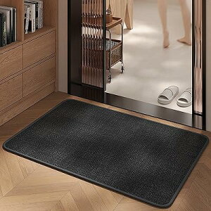 お風呂滑り止めマット 浴室足ふきマット 平織りラグマット 洗える 吸水 速乾 床マット ソフト玄関マット室内 キッチン (ブラック, 40X60CM)