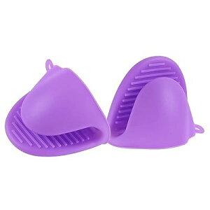 鍋つかみ シリコン ミトン 耐熱ミトン 鍋敷き 小さめ 滑り止め 無地 手袋 オーブン グローブ BBQ キッチン用 断熱パッド ミニミトン 左右兼用 男女兼用 2個 グリーン (紫)