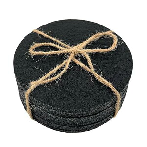 吸水 コースター おしゃれ 替換用毛氈?10個 速乾耐熱 滑らない 丸型 9.5cm 黒 (黒 フェルト 10個)