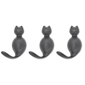 壁掛けフック 猫 おしゃれ かわいい 動物 ウォールフック 鍵掛け キー バッグ コート タオル 服 帽子 フック 壁 インテリア 収納 玄関 お風呂 リビング 金属製 ウォールハンガー グレー 3個セット