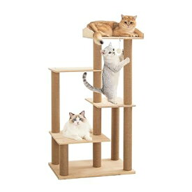 キャットタワー 据え置き 木製 スリム おしゃれ 多頭飼い 大型猫 パイン材 無垢材 木登り 天