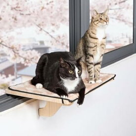 猫窓ベッド 窓用ハンモック 猫ハンモック 木製 窓用座り台 物理固定で落下防止 10kg耐荷重 洗
