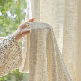 カーテン 2枚セット 幅100cm×丈78cmリネン 亜麻風 ほどよい遮光性 レースカーテン 薄手 遮熱 UV