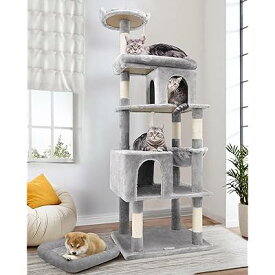 キャットタワー 大型猫用 頑丈安定 タイプ 多頭飼い 2つキャットハウス 取り外し可能なクッ