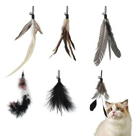ねこじゃらし 羽根おもちゃ 6個付き 耐久性 猫じゃれつき用 天然羽根 無着色 交換可能 猫の
