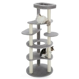 キャットタワー スリム 大型猫用 グレー 高さ154cm