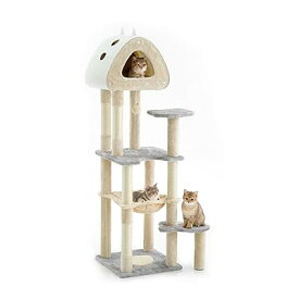 キャットタワー スリム 猫タワー 据え置き 多頭飼い 省スペース 登りやすい ハンモック 見晴
