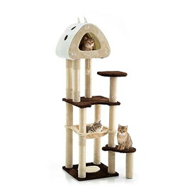 キャットタワー スリム 猫タワー 据え置き 多頭飼い 省スペース 登りやすい ハンモック 見晴