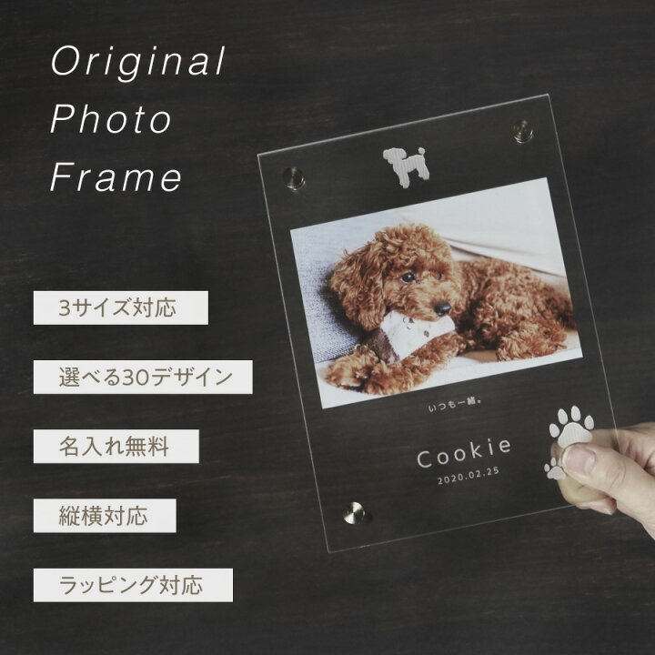 楽天市場 名入れ無料 ペット フォトフレーム 写真立て アクリル 名入れ 名前入り フォト スタンド 卓上 透明 クリア 縁なし スクエア 縦長 写真入り 犬 猫 ギフト プレゼント ラッピング 贈答品 お祝い 内祝い 誕生日 記念日 クリスマス お歳暮 送料無料 ネクストア