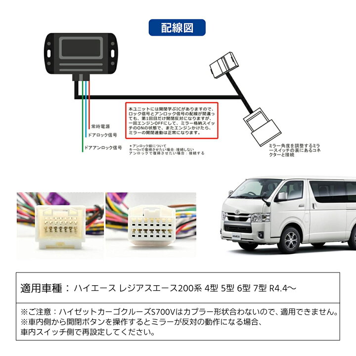 楽天市場】ハイエース 200系 ドアミラー サイドミラー 格納 キット 4型 