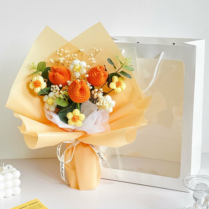 楽天市場】【店内全商品2点600円OFF】毛糸の花束 手作りローズ ニット  