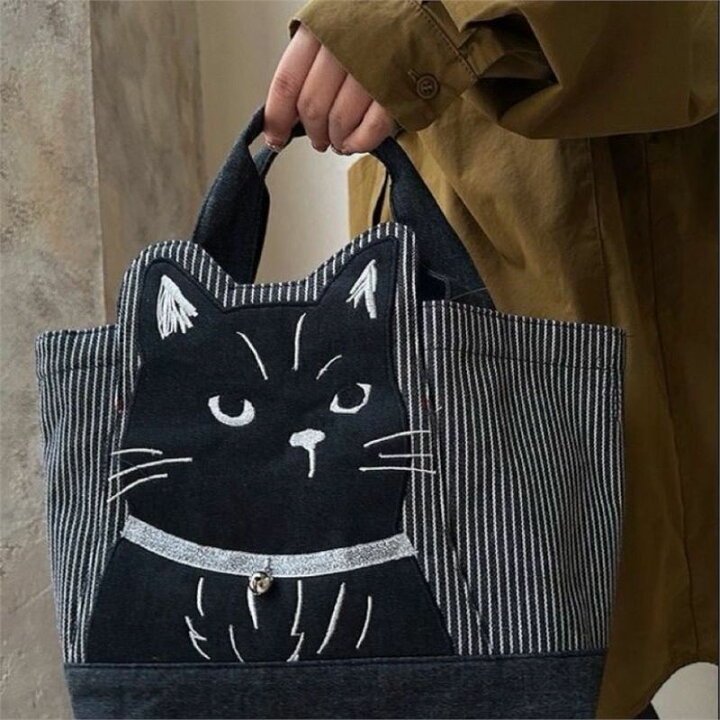 楽天市場】トートバッグ 布 バッグ ねこ ネコ 猫 猫柄 ストライプ柄 