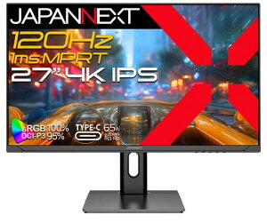 JAPANNEXT27�C���`IPS�p�l������120Hz/1ms(MPRT)�Ή�4K(3840x2160)�𑜓x�Q�[�~���O���j�^�[JN-IPS27G120U-HSPC6HDMI2.1DPUSBType-C(�ő�65W���d)