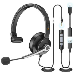 Wantek �w�b�h�Z�b�gUSB/TypeC/3.5mm �Ў� �m�C�Y�L�����Z�����O�}�C�N�t�� �L���w�b�h�Z�b�g Skype�AWeb��c�A�{�C�X�`���b�g�A�����[�g���[�N�A�e�����[�N�A�ݑ�Ζ��ɓK�p����� �v�� �r�W�l�c