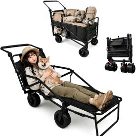 キャリーワゴン キャンプカート ベンチ リクライニング 【大容量400L・耐荷重200kg】 アウトドアワゴン 前後展開 ブレーキ付 折り畳み
